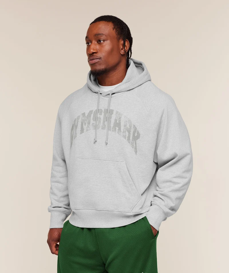 Gymshark Retro Collegiate Graphic Hoodie - Soft Grey Marl
