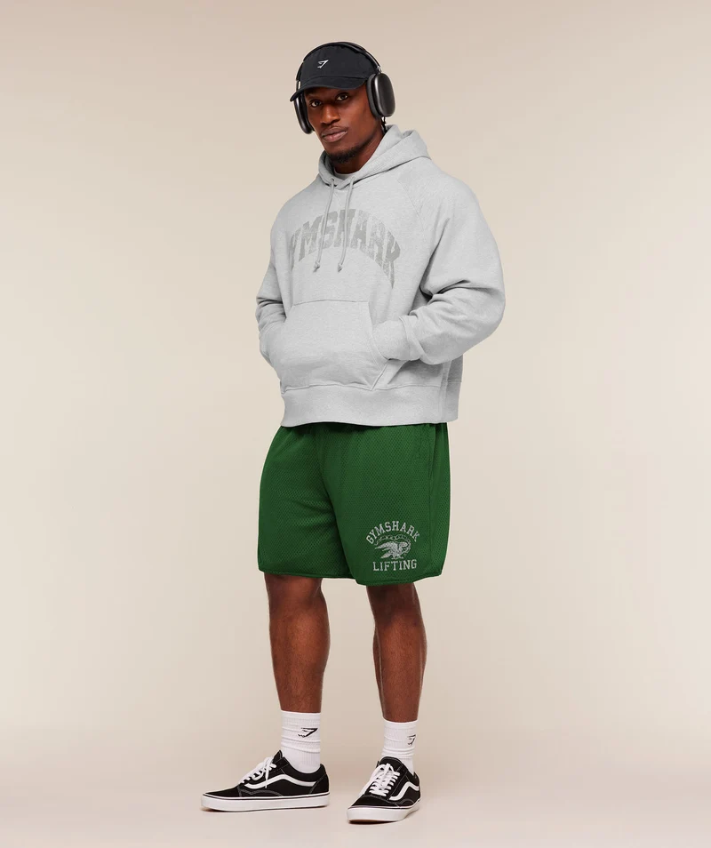 Gymshark Retro Collegiate Graphic Hoodie - Soft Grey Marl