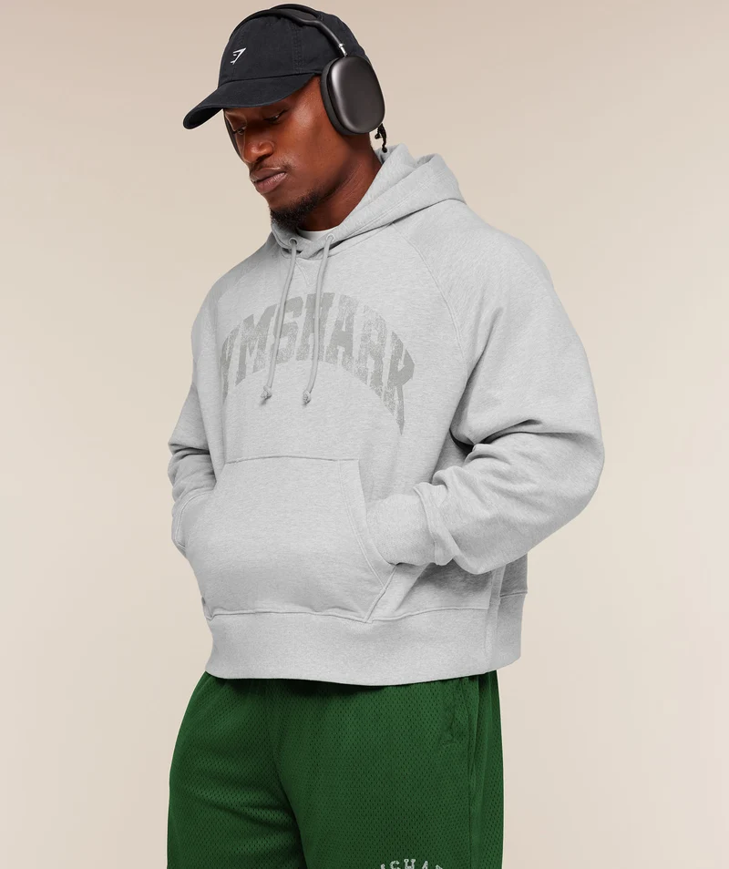 Gymshark Retro Collegiate Graphic Hoodie - Soft Grey Marl