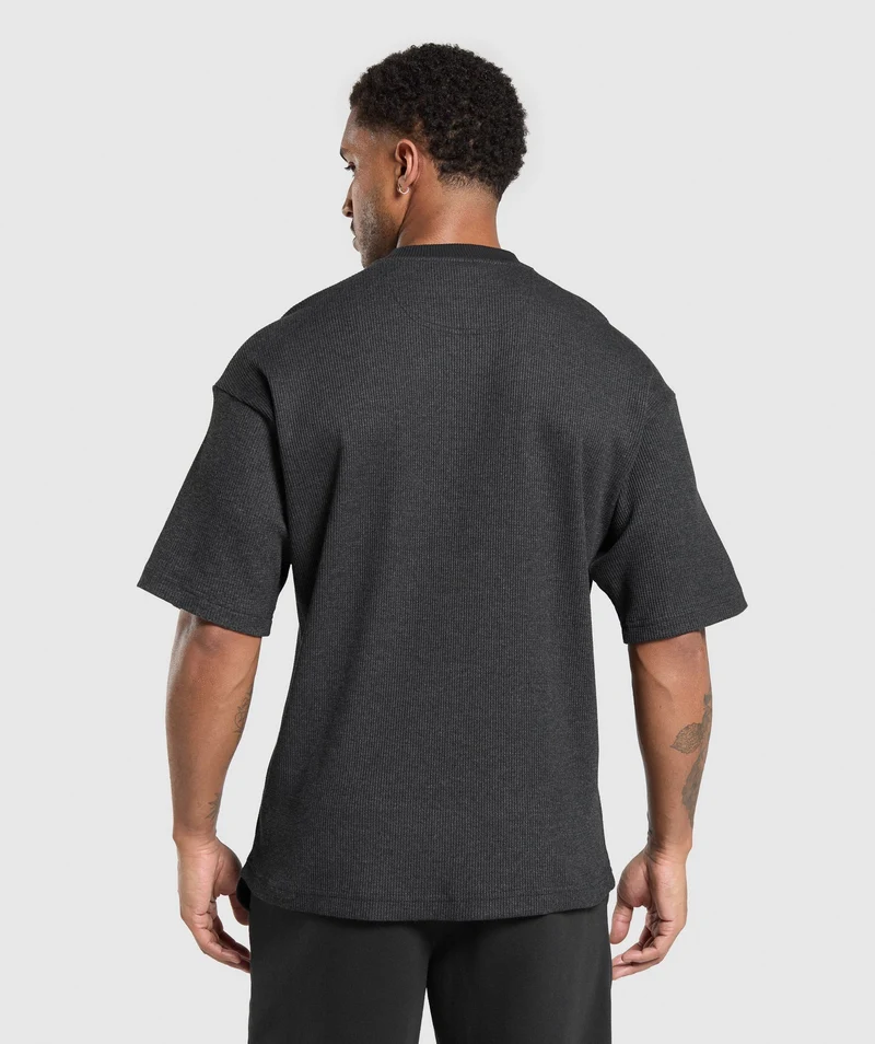 Gymshark Waffle Oversized T-Shirt - Black/Cotton Part Dye