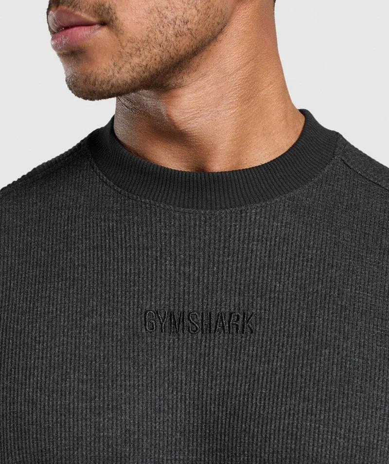 Gymshark Waffle Oversized T-Shirt - Black/Cotton Part Dye