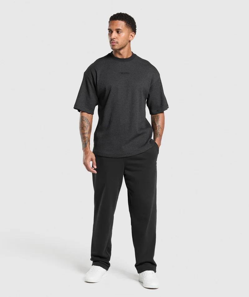 Gymshark Waffle Oversized T-Shirt - Black/Cotton Part Dye