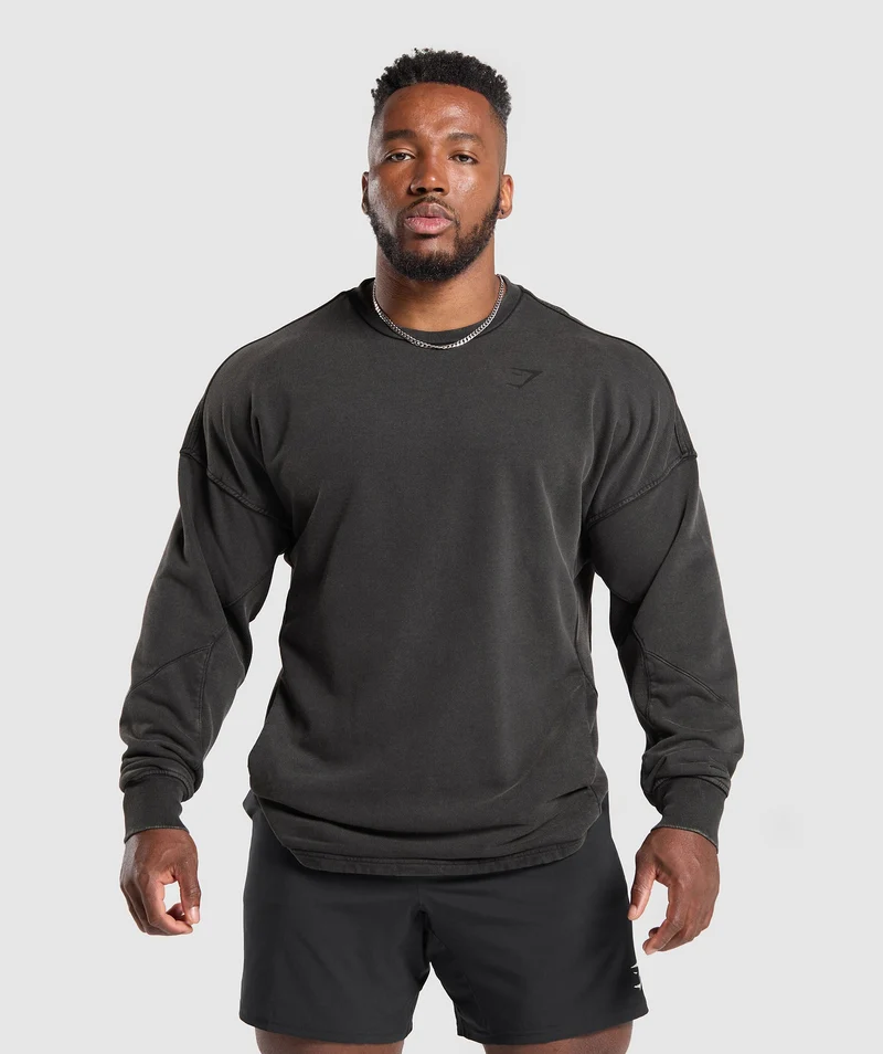 Gymshark Power Washed Crew - Black/Acid Wash Small Ball
