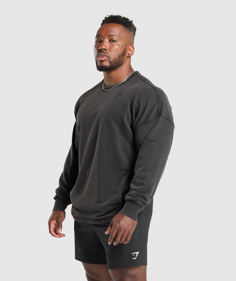Gymshark Power Washed Crew - Black/Acid Wash Small Ball