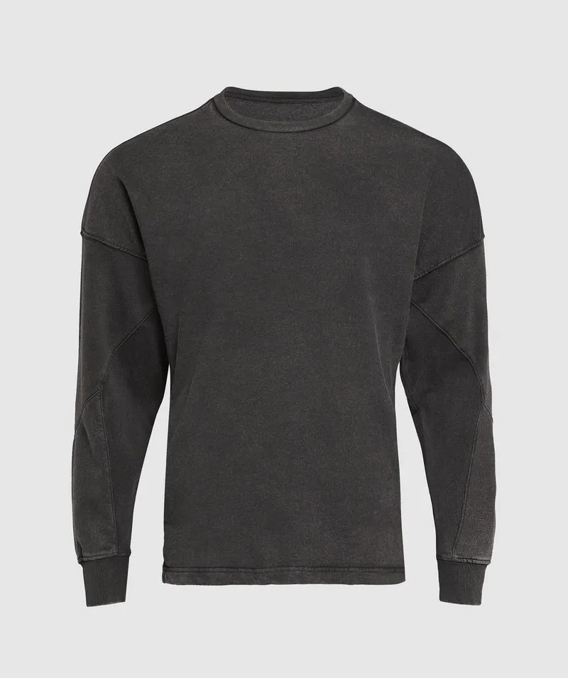 Gymshark Power Washed Crew - Black/Acid Wash Small Ball