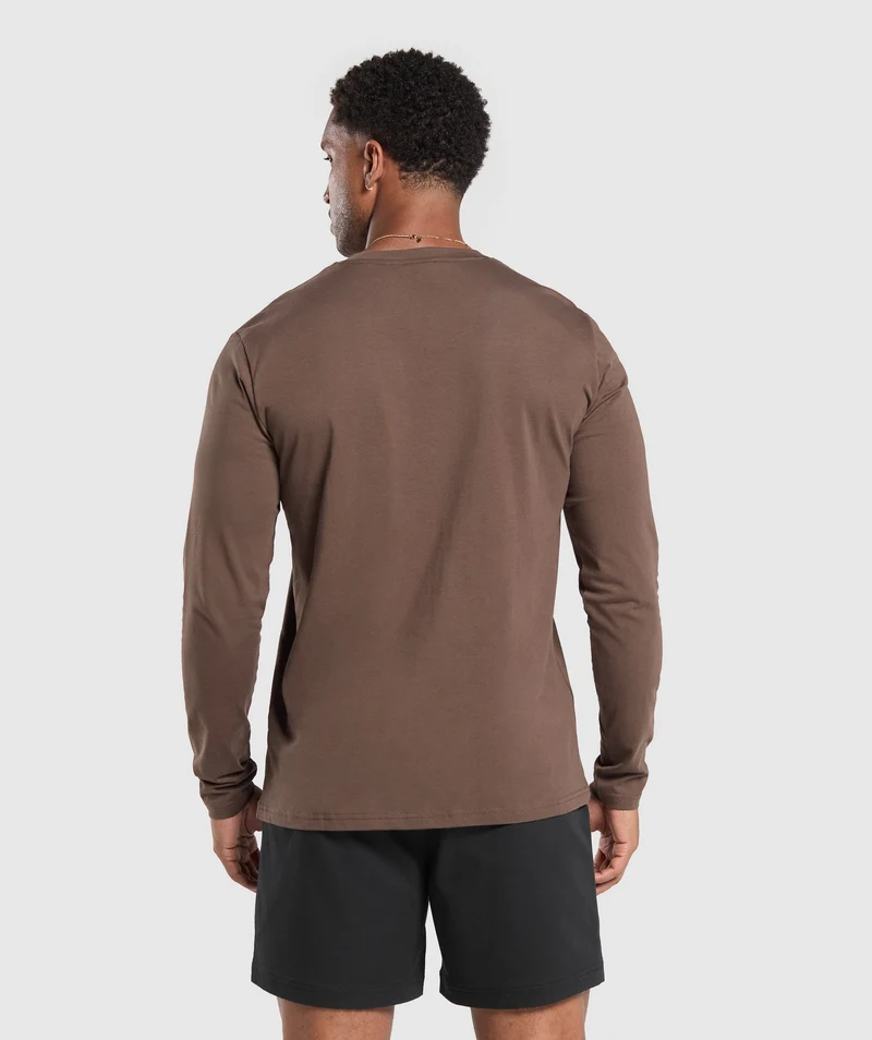 Gymshark Crest Long Sleeve T-Shirt - Walnut Brown