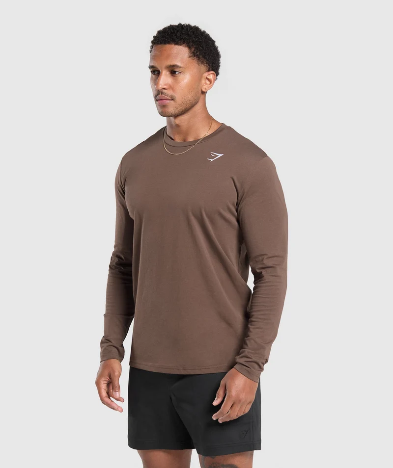 Gymshark Crest Long Sleeve T-Shirt - Walnut Brown