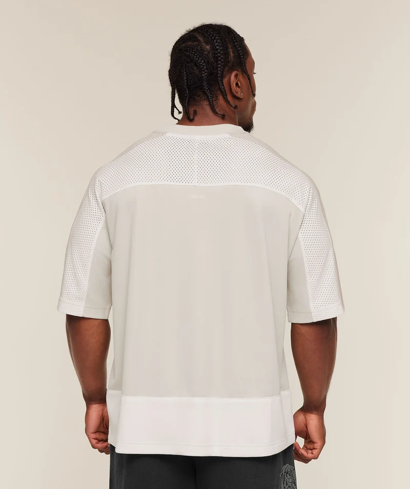 Gymshark Collective Mesh Wordmark Jersey - Tinted White/Soft White/Pebble Grey