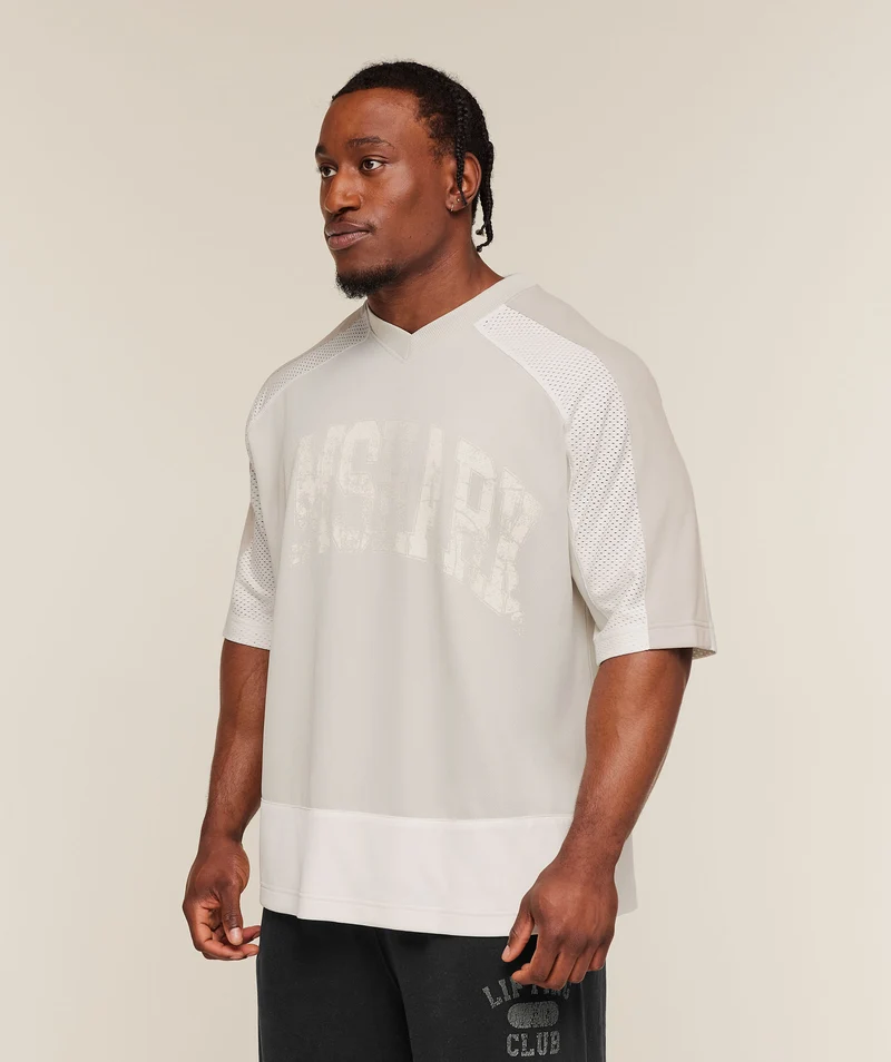 Gymshark Collective Mesh Wordmark Jersey - Tinted White/Soft White/Pebble Grey