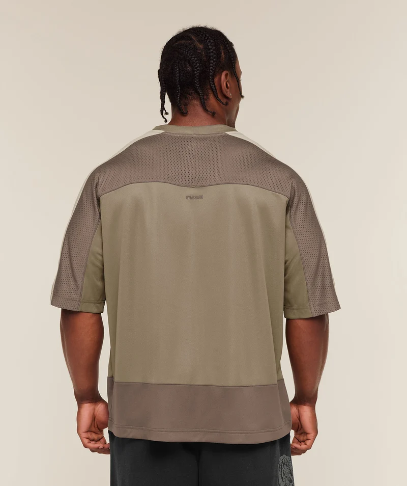 Gymshark Collective Mesh Wordmark Jersey - Lifestyle Brown/Soft Brown/Pebble Grey