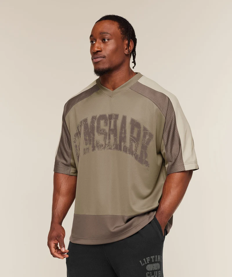 Gymshark Collective Mesh Wordmark Jersey - Lifestyle Brown/Soft Brown/Pebble Grey