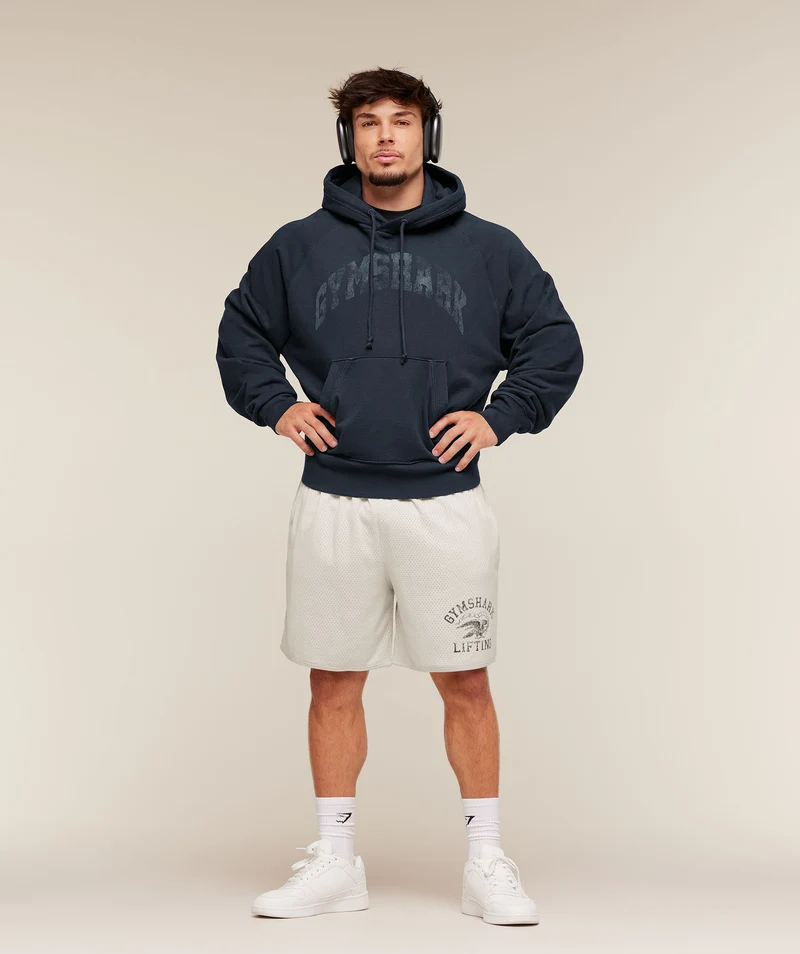 Gymshark Retro Collegiate Graphic Hoodie - Heavy Blue