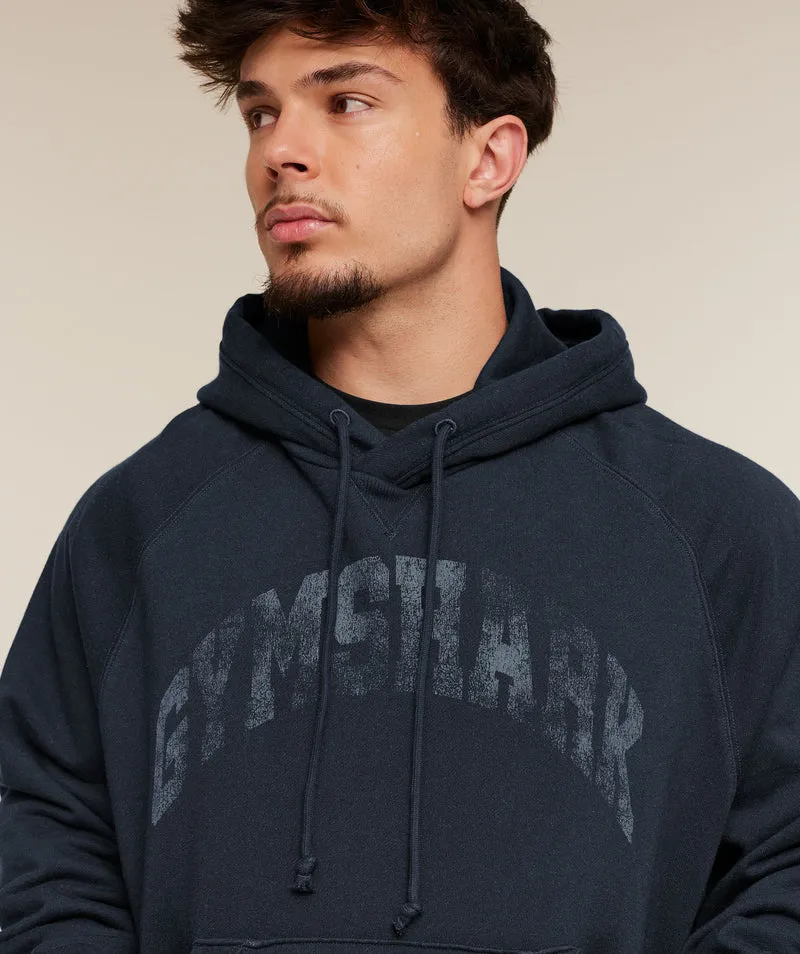 Gymshark Retro Collegiate Graphic Hoodie - Heavy Blue