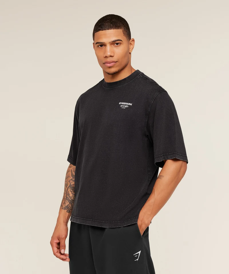 Gymshark Strength Stars Washed Graphic T-Shirt - Black