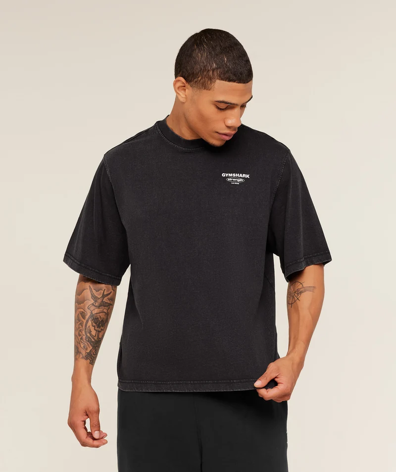 Gymshark Strength Stars Washed Graphic T-Shirt - Black