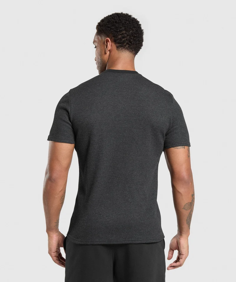 Gymshark Waffle T-Shirt - Black/Cotton Part Dye