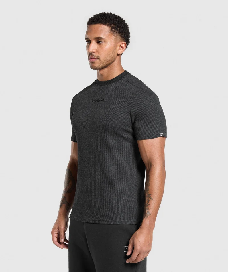 Gymshark Waffle T-Shirt - Black/Cotton Part Dye