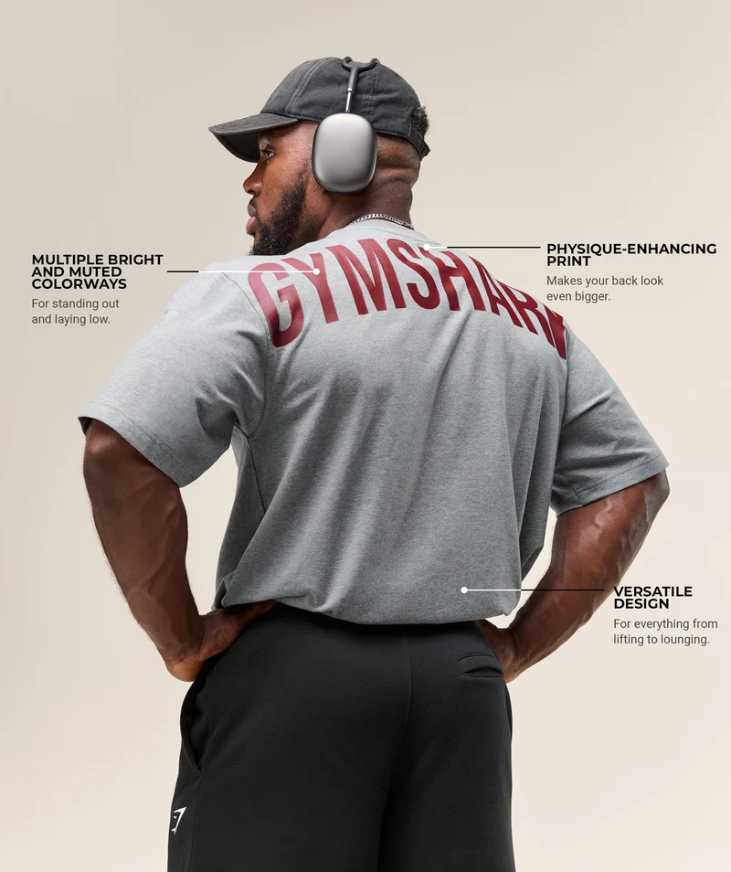 Gymshark Power T-Shirt - Charcoal Core Marl/Sets Red
