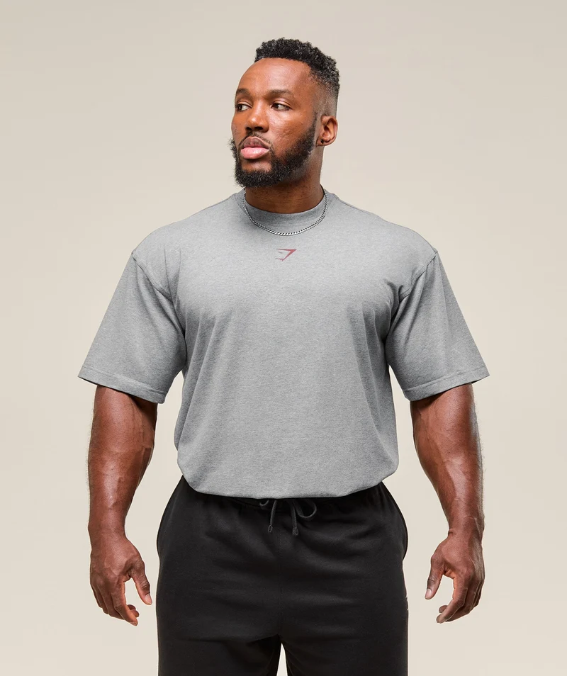 Gymshark Power T-Shirt - Charcoal Core Marl/Sets Red