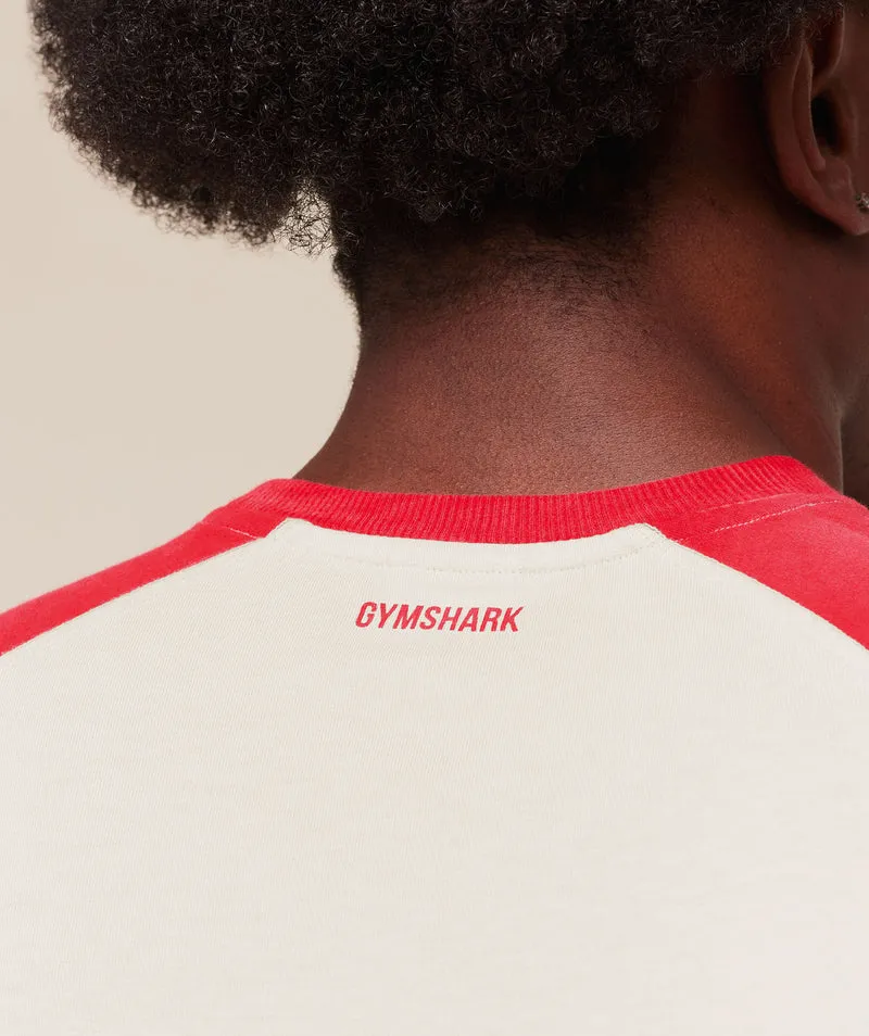 Gymshark Retro Collegiate 3/4 Sleeve T-Shirt - Tinted White/Athletic Red