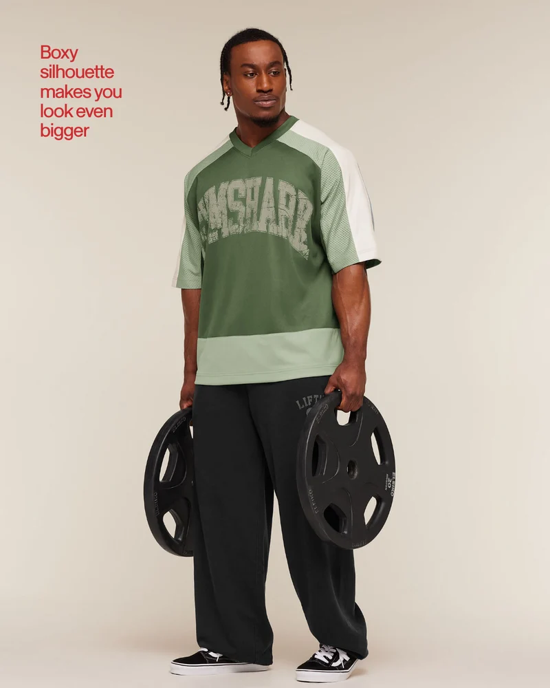 Gymshark Collective Mesh Wordmark Jersey - Core Olive/Haze Green/Soft White
