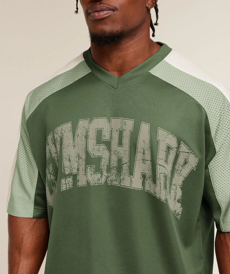 Gymshark Collective Mesh Wordmark Jersey - Core Olive/Haze Green/Soft White