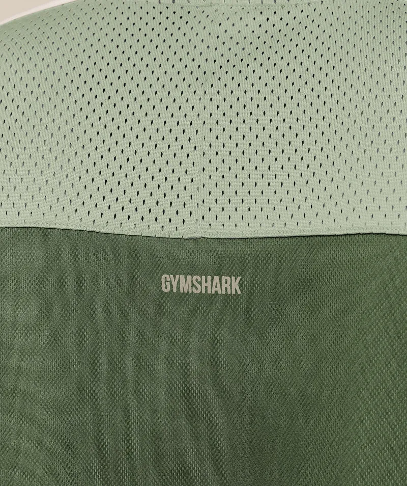 Gymshark Collective Mesh Wordmark Jersey - Core Olive/Haze Green/Soft White