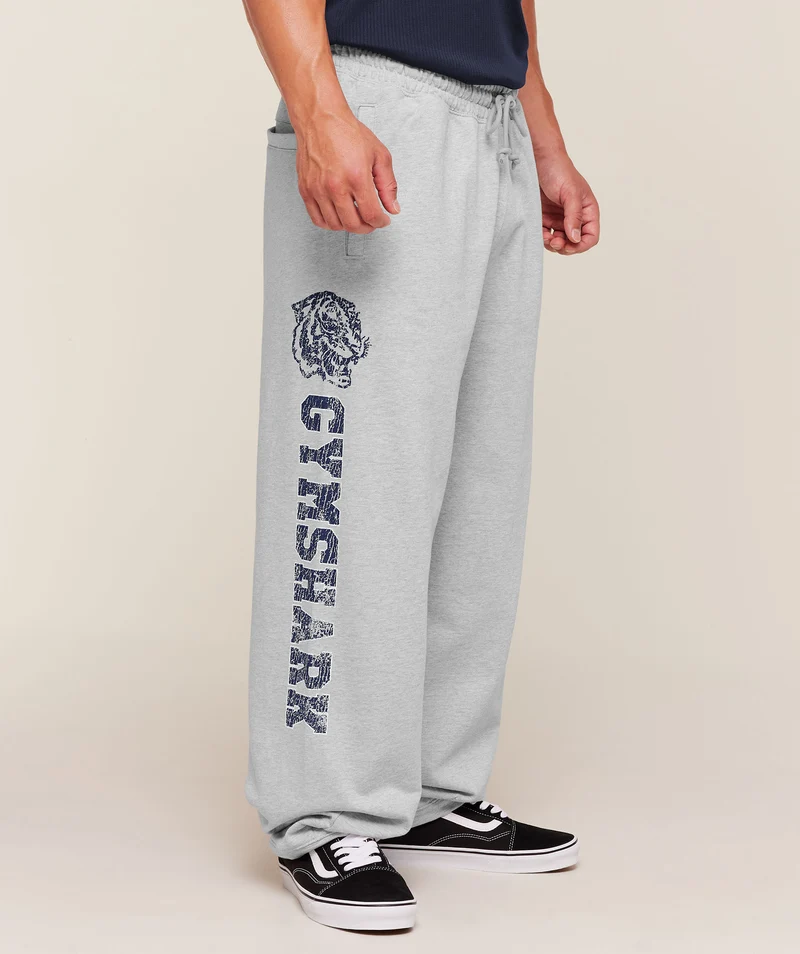 Gymshark Retro Collegiate Graphic Wide Leg Pants - Soft Grey Marl