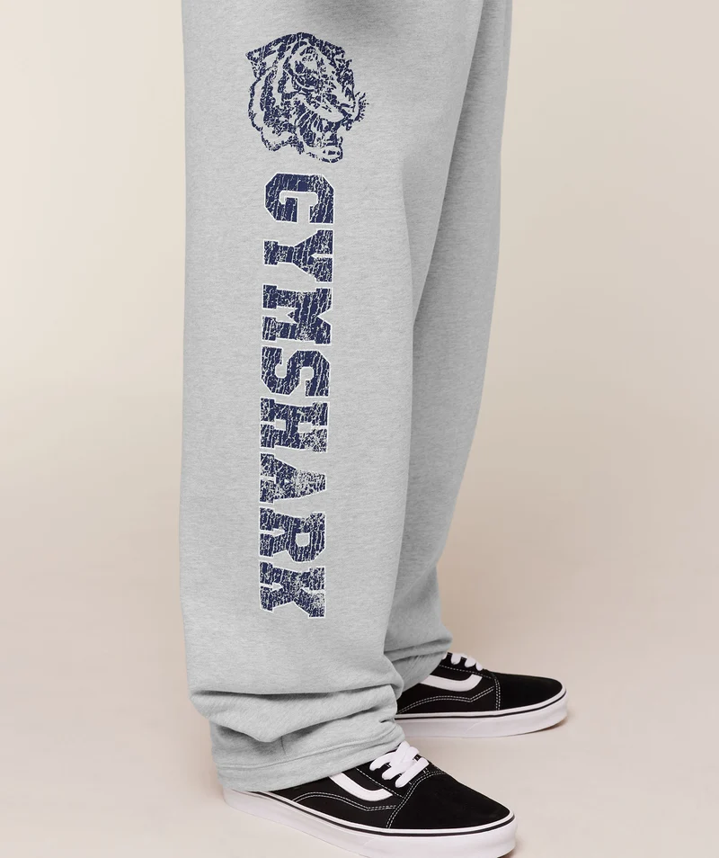 Gymshark Retro Collegiate Graphic Wide Leg Pants - Soft Grey Marl