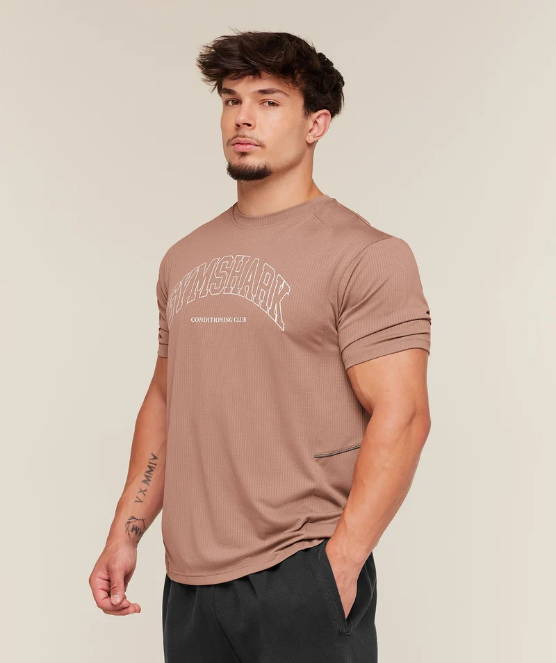 Gymshark Collegiate Tech T-Shirt - Taupe Brown