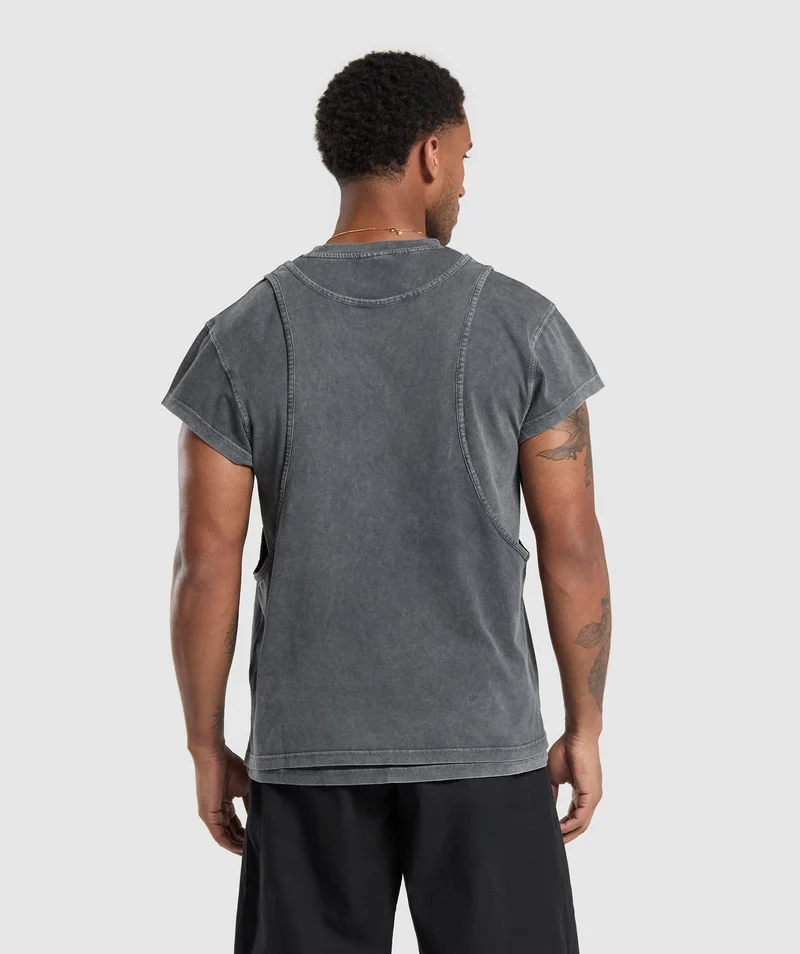 Gymshark Washed Double Layer T-Shirt - Black/Stone Acid Wash