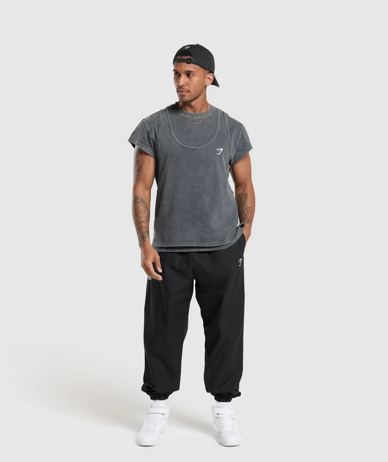 Gymshark Washed Double Layer T-Shirt - Black/Stone Acid Wash