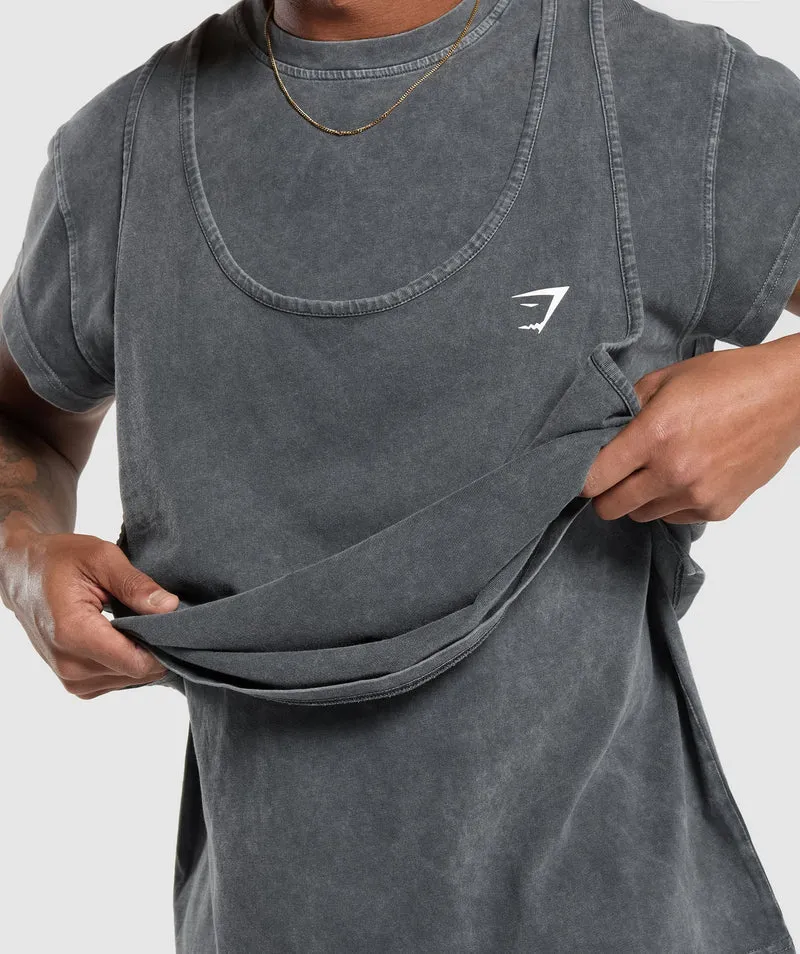 Gymshark Washed Double Layer T-Shirt - Black/Stone Acid Wash