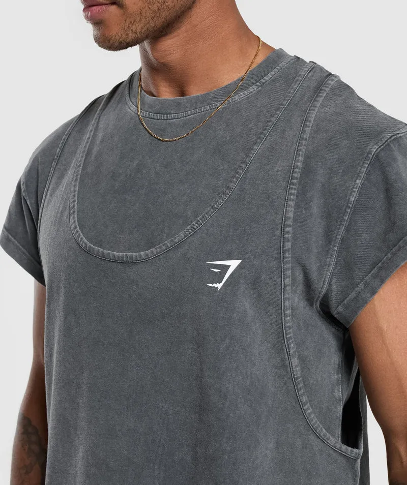 Gymshark Washed Double Layer T-Shirt - Black/Stone Acid Wash