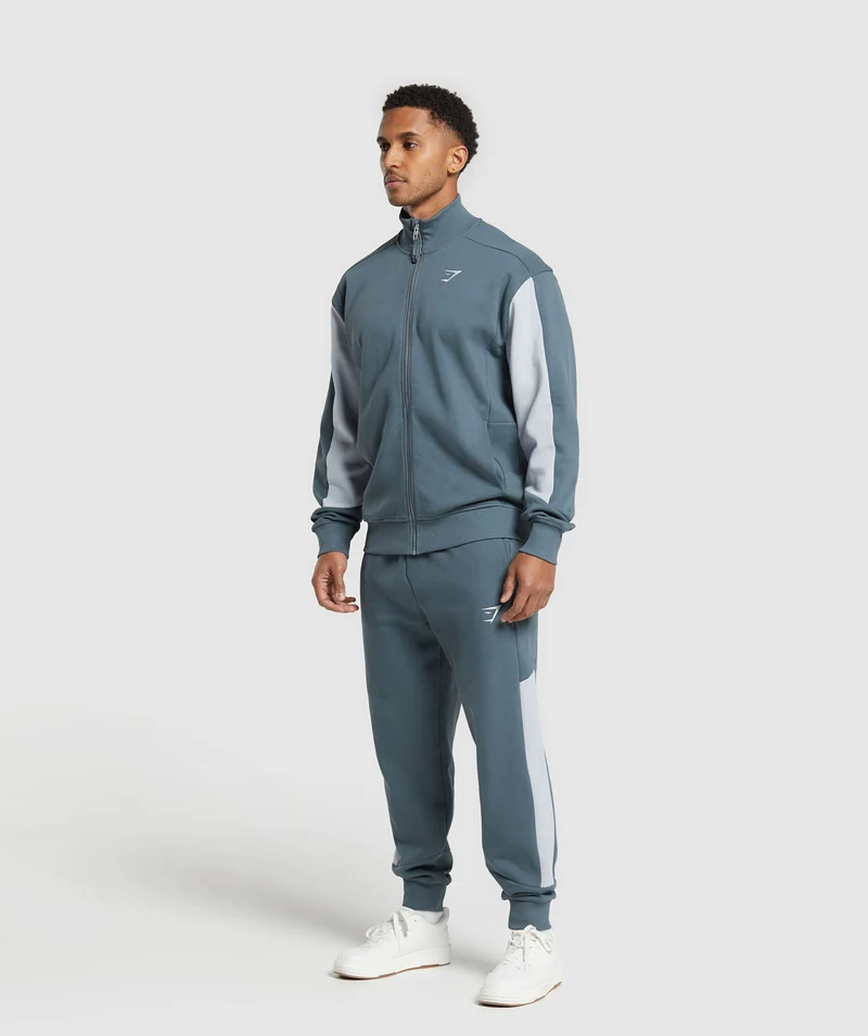 Gymshark Pique Track Jacket - Titanium Blue/Fresh Blue