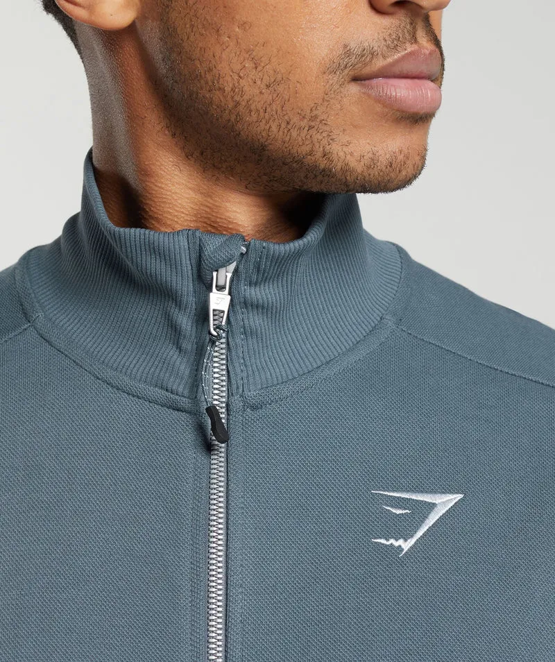 Gymshark Pique Track Jacket - Titanium Blue/Fresh Blue