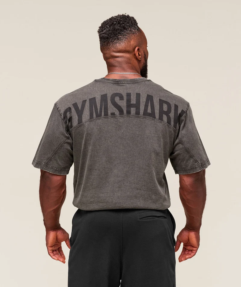 Gymshark Power Washed T-Shirt - Onyx Grey/Acid Wash Small Ball