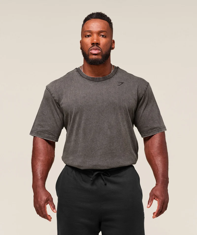 Gymshark Power Washed T-Shirt - Onyx Grey/Acid Wash Small Ball