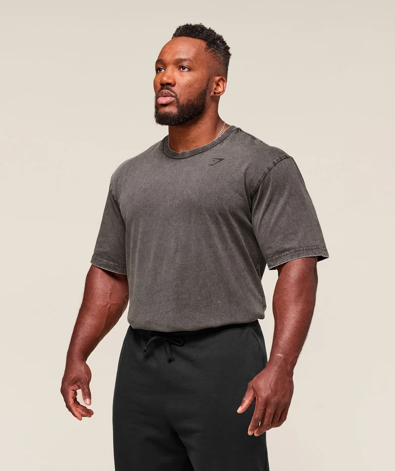 Gymshark Power Washed T-Shirt - Onyx Grey/Acid Wash Small Ball