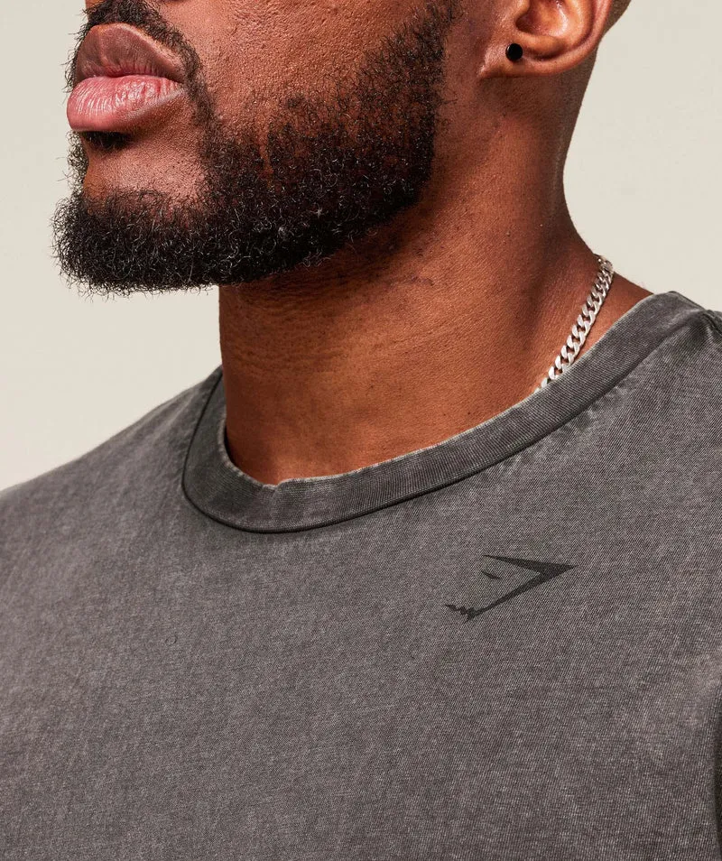 Gymshark Power Washed T-Shirt - Onyx Grey/Acid Wash Small Ball
