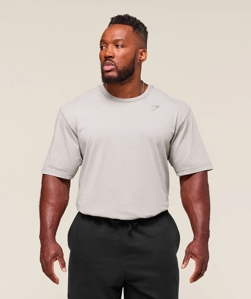 Gymshark Power Washed T-Shirt - Smokey Grey/Acid Wash Small Ball