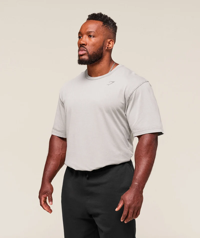 Gymshark Power Washed T-Shirt - Smokey Grey/Acid Wash Small Ball