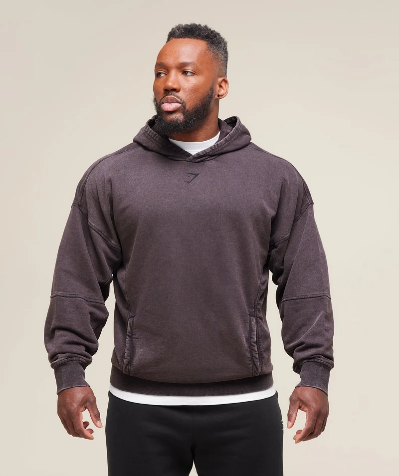 Gymshark Heritage Washed Hoodie - Plum Brown/Acid Wash Small Ball