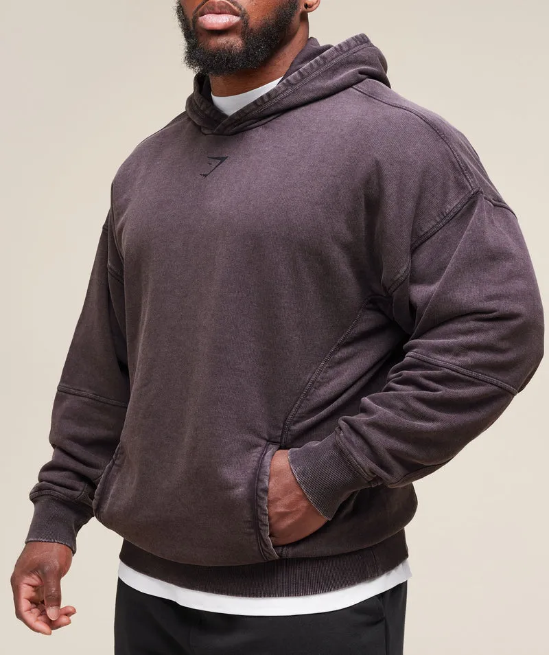 Gymshark Heritage Washed Hoodie - Plum Brown/Acid Wash Small Ball