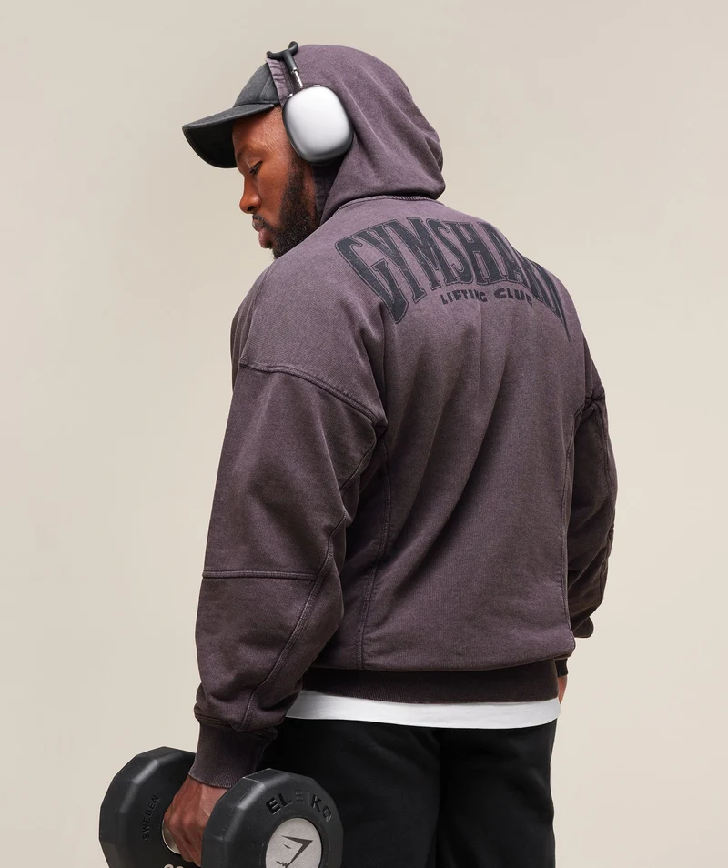 Gymshark Heritage Washed Hoodie - Plum Brown/Acid Wash Small Ball