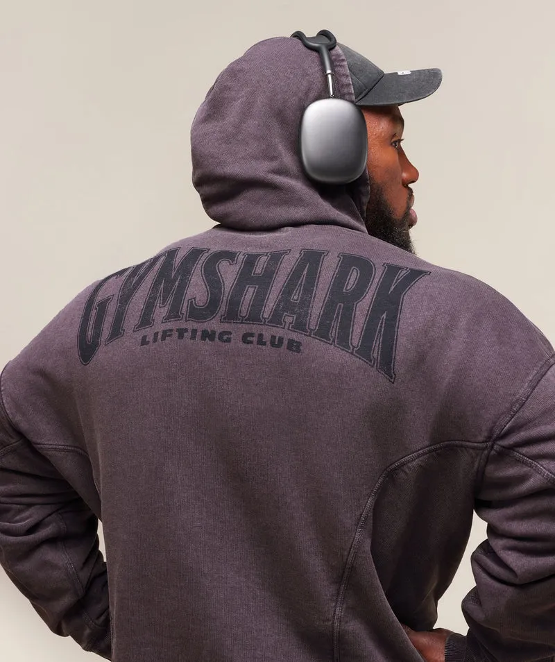 Gymshark Heritage Washed Hoodie - Plum Brown/Acid Wash Small Ball
