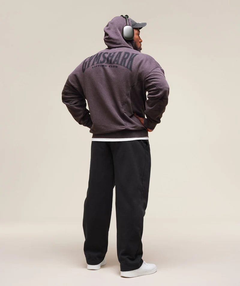 Gymshark Heritage Washed Hoodie - Plum Brown/Acid Wash Small Ball
