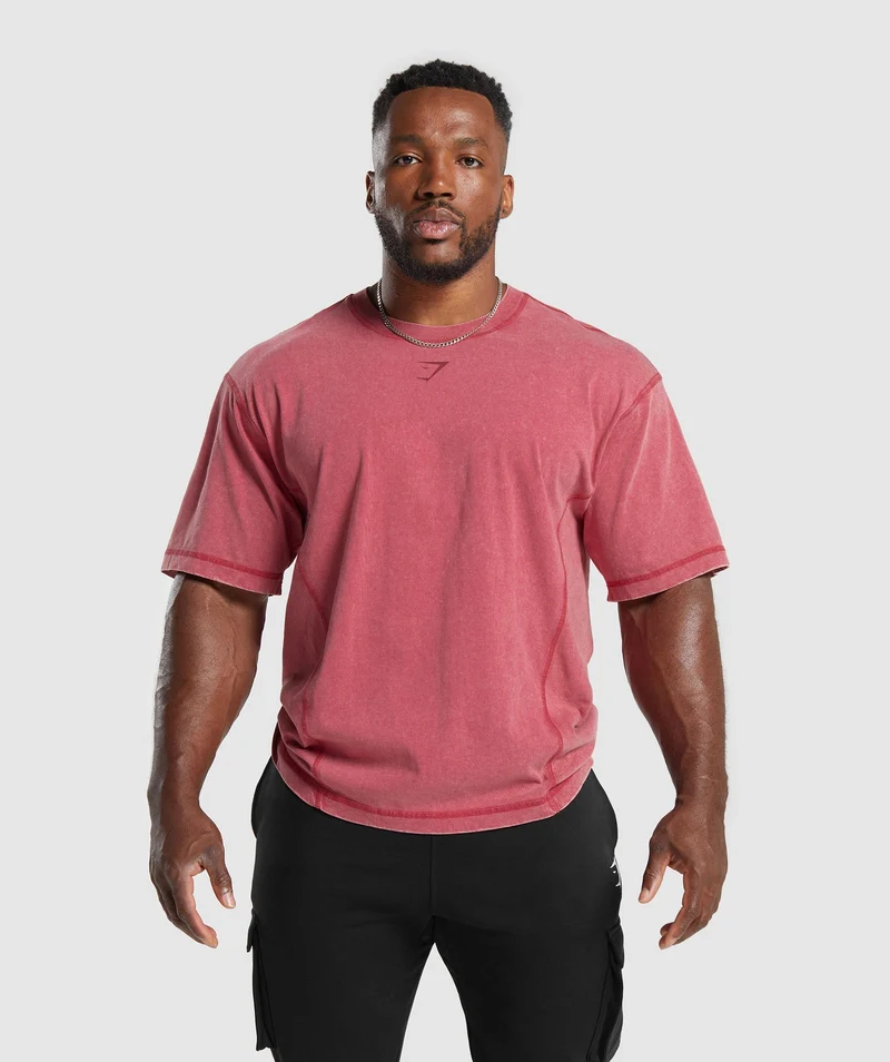 Gymshark Heritage Washed T-Shirt - Vintage Pink/Acid Wash Small Ball