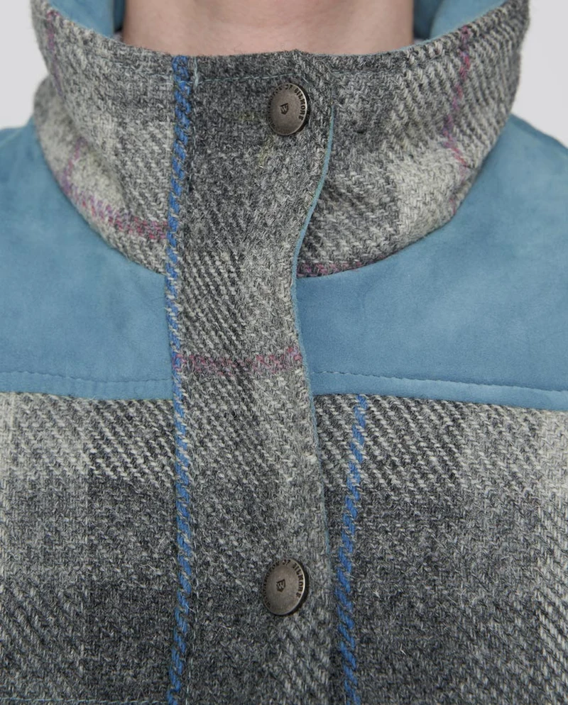 Damen-Steppweste "Lisa" aus Harris Tweed mit Nappalederbesatz | Queen Check