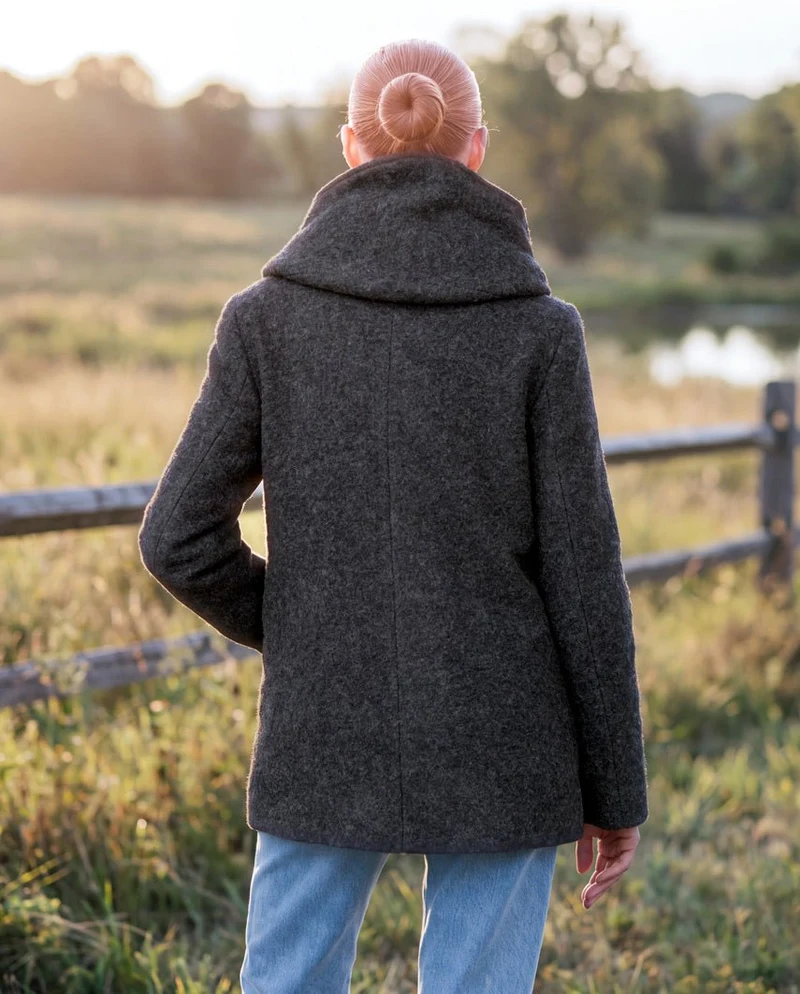Damen-Walkmantel "Cosy Sarah" aus gekochter Wolle in anthra